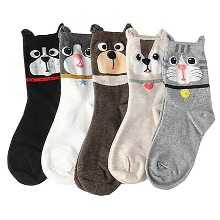 

Floleo Clearance Women s Lovely Animal Printing 5 Pairs Of Casual Cat And Dog Socks
