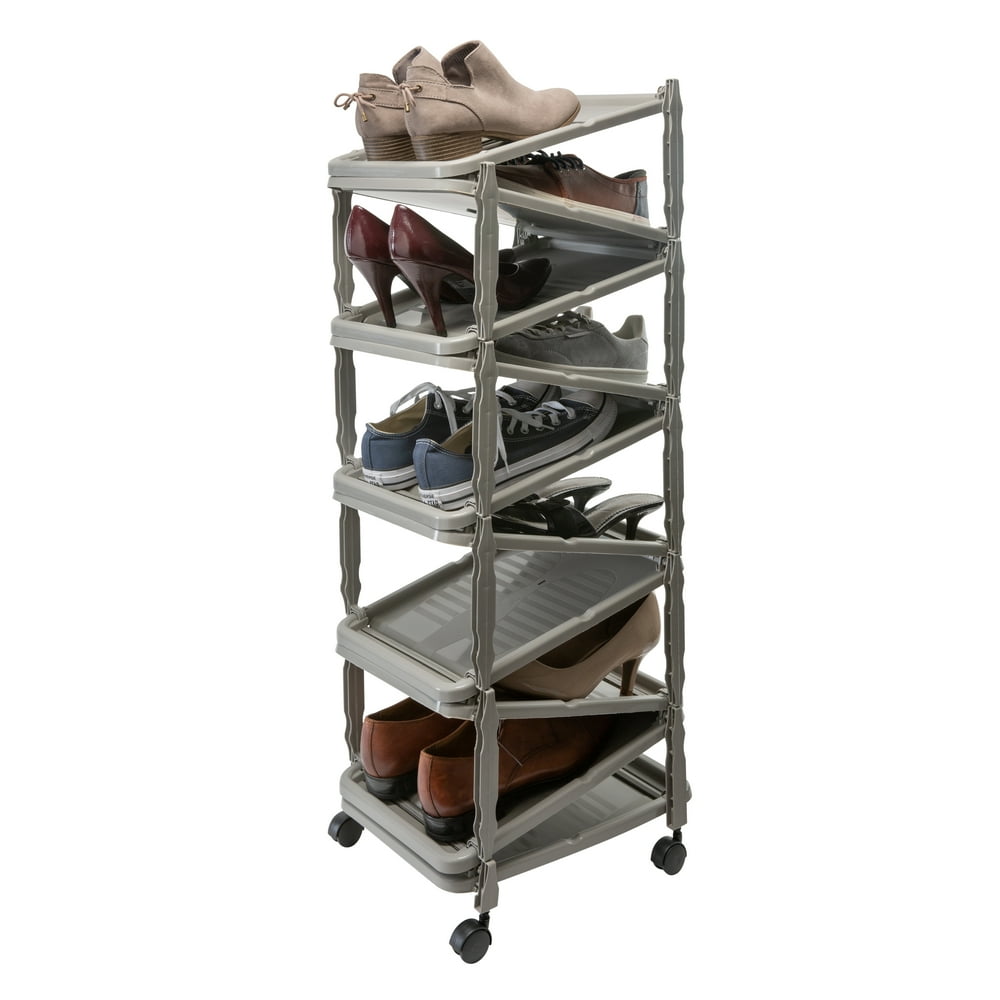 Simplify Collapsible Rolling Shoe Rack 10 Tiers holds 10 Pairs, Gray Polypropylene, Walmart