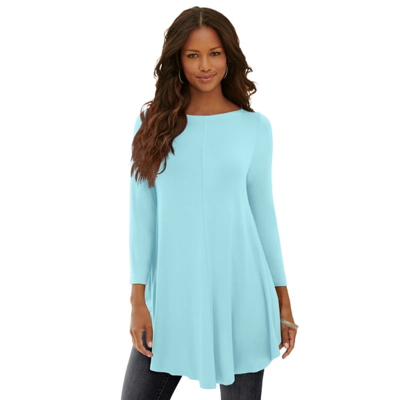 Roaman's Women's Plus Size Boatneck Swing Ultra Drape Tunic Top
