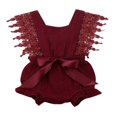thumbnail image 1 of Baby Girl Cotton Linen Romper Lace Sleeveless Ruffle Bowknot Jumpsuit, 1 of 5