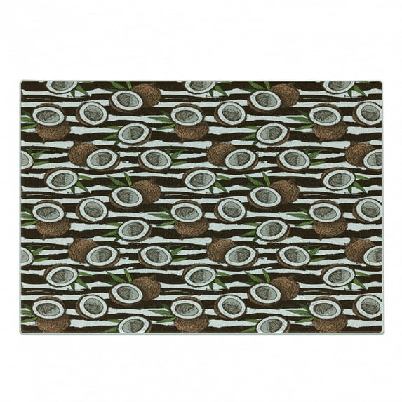Tropical Cutting Board, Coconut Palm Tree Exotic Climates Beach Ocean Island Jungle Rainforest, Decorative Tempered Glass Cutting and Serving Board, Small Size, Dark Brown Green White, by Ambesonne