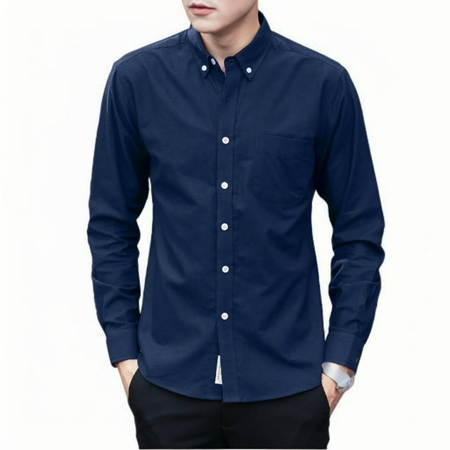 Blusa y camisa de manga larga con cuello vuelto para hombre, color liso, bolsillos, solapa con botones, blusa de poliéster para hombre