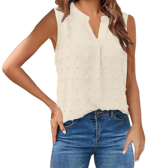 Tshirts Women Trendy Women's Casual Sleeveless V-neck Solid Color Loose Vest T-shirt