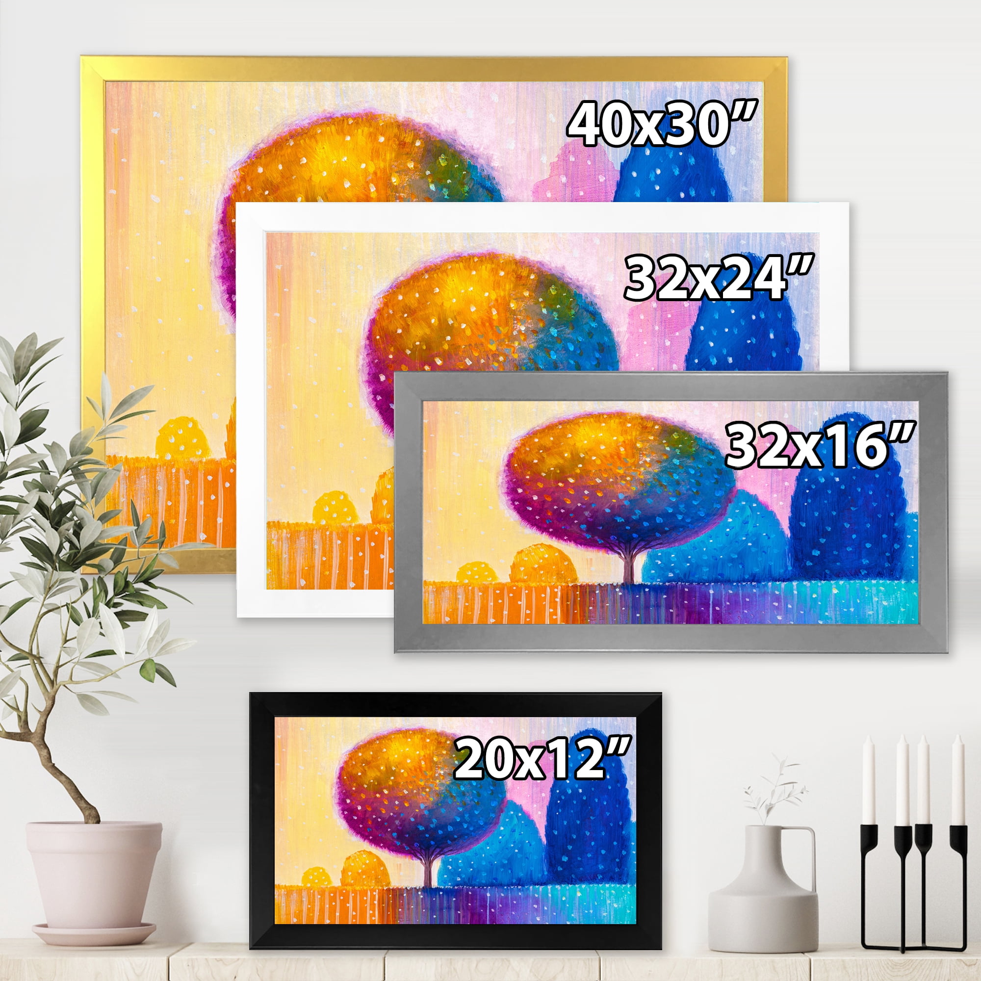 Designart 'Ornamental Colourful Trees X' Modern Framed Art Print