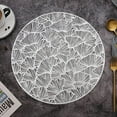 thumbnail image 2 of Silver Placemats Set of 6 Metallic Pressed Vinyl Round Dining Table Mats Hollow Out Non-Slip Heat Resistant Kitchen Table Mats for Dining Wedding Party Holiday, 2 of 7