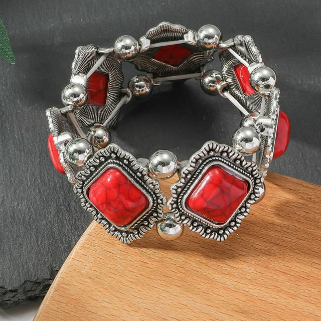 Xihbxyly Pulsera de Turquesa Bohemia con Incrustaciones Geométricas Retro Vintage y Cadena Dorada. Ideal para Uso Diario, Regalo Perfecto para Mujer, Elegante Regalo de Aniversario. Talla Única.