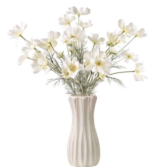 Hagao White Artificial Cosmos Flowers with Long Stems, Soft Lifelike Faux Blooms for Wedding Bouquets, Table Centerpieces ,Home Decor, 6 Piece Set