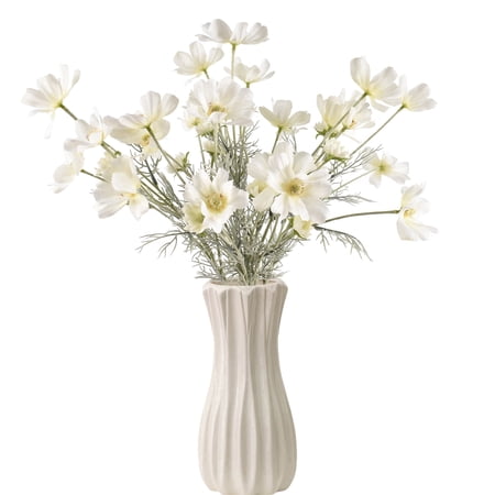 Hagao White Artificial Cosmos Flowers with Long Stems, Soft Lifelike Faux Blooms for Wedding Bouquets, Table Centerpieces ,Home Decor, 6 Piece Set