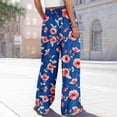 thumbnail image 7 of WTOBBY Women's Summer Boho Palazzo Wide Leg Pants with Floral Printing High Waist Elastic Drawstring and Functional Pockets for Casual Comfort ,Dark Blue S, 7 of 7