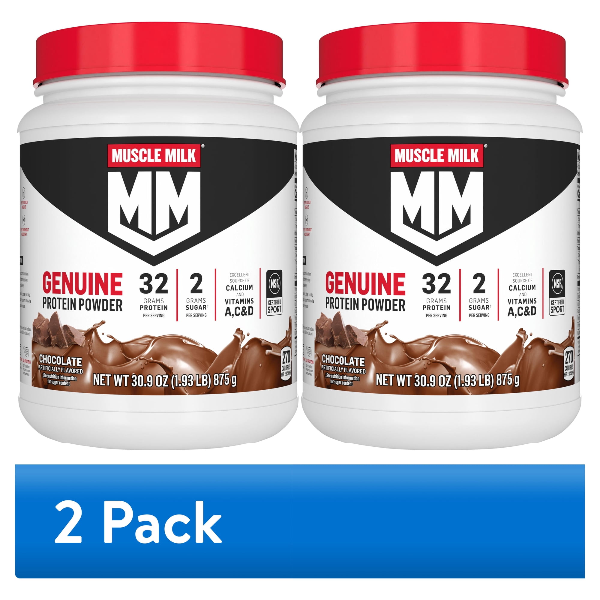(2 pack) Muscle Milk Genuine Protein Powder, Chocolate, 1.93 Pound, 12 Servings