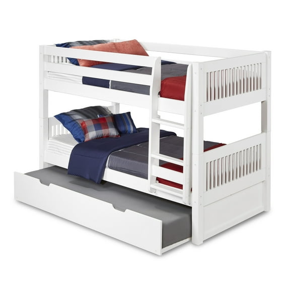 Camaflexi Twin over Twin Low Bunk Bed with Twin Trundle - Mission Headboard - White Finish