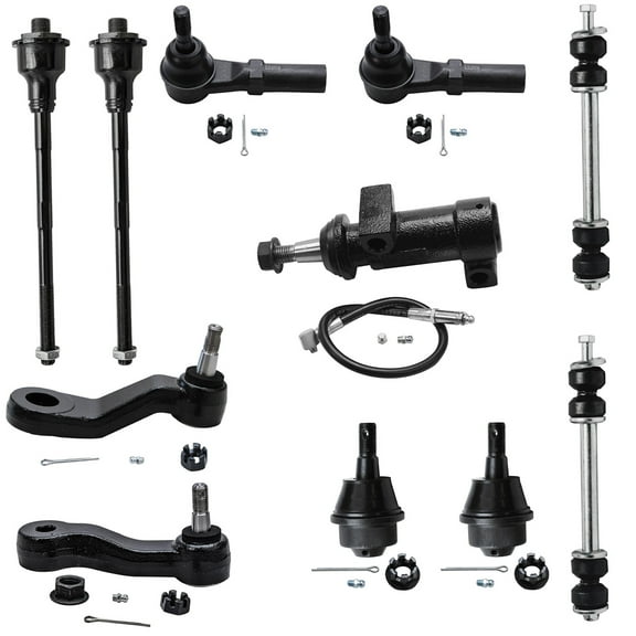 Detroit Axle - Front 11pc Suspension Kit for Chevy Silverado Sierra Avalanche Suburban GMC Yukon XL 2500 3500 HD Hummer H2, Ball Joints Tie Rods Sway Bars Pitman Idler Arm Bracket Pivot Replacement