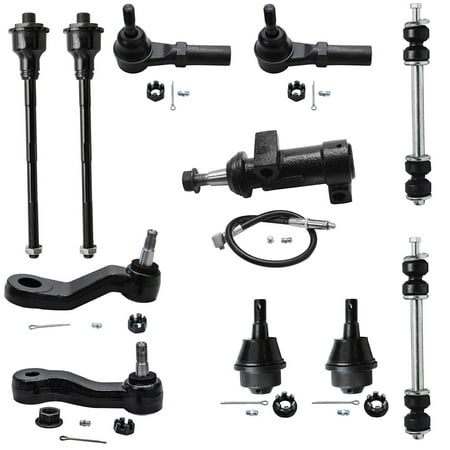 Detroit Axle - Front 11pc Suspension Kit for Chevy Silverado Sierra Avalanche Suburban GMC Yukon XL 2500 3500 HD Hummer H2, Ball Joints Tie Rods Sway Bars Pitman Idler Arm Bracket Pivot Replacement