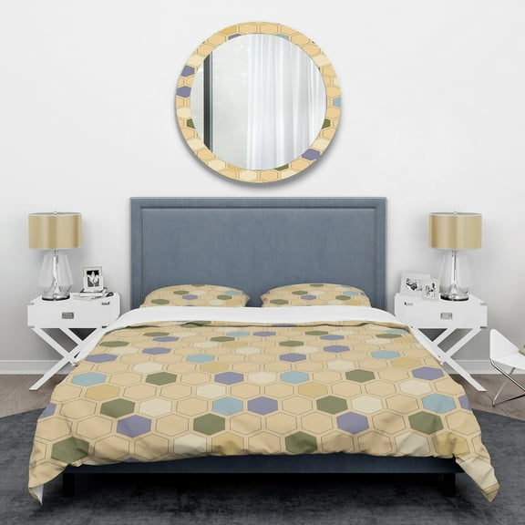 Designart 'Retro Hexagon PatternX' Mid-Century Modern Duvet Cover Set