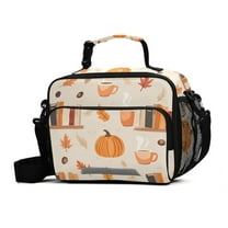 FORMRS Student Lunch Bag Insulated Reusable Cooler Box with Zipper Pockets, Beige Fall Acorns Pattern