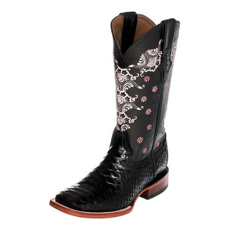 

Ferrini Western Boots Womens Python Floral Square Toe Black 80693-04