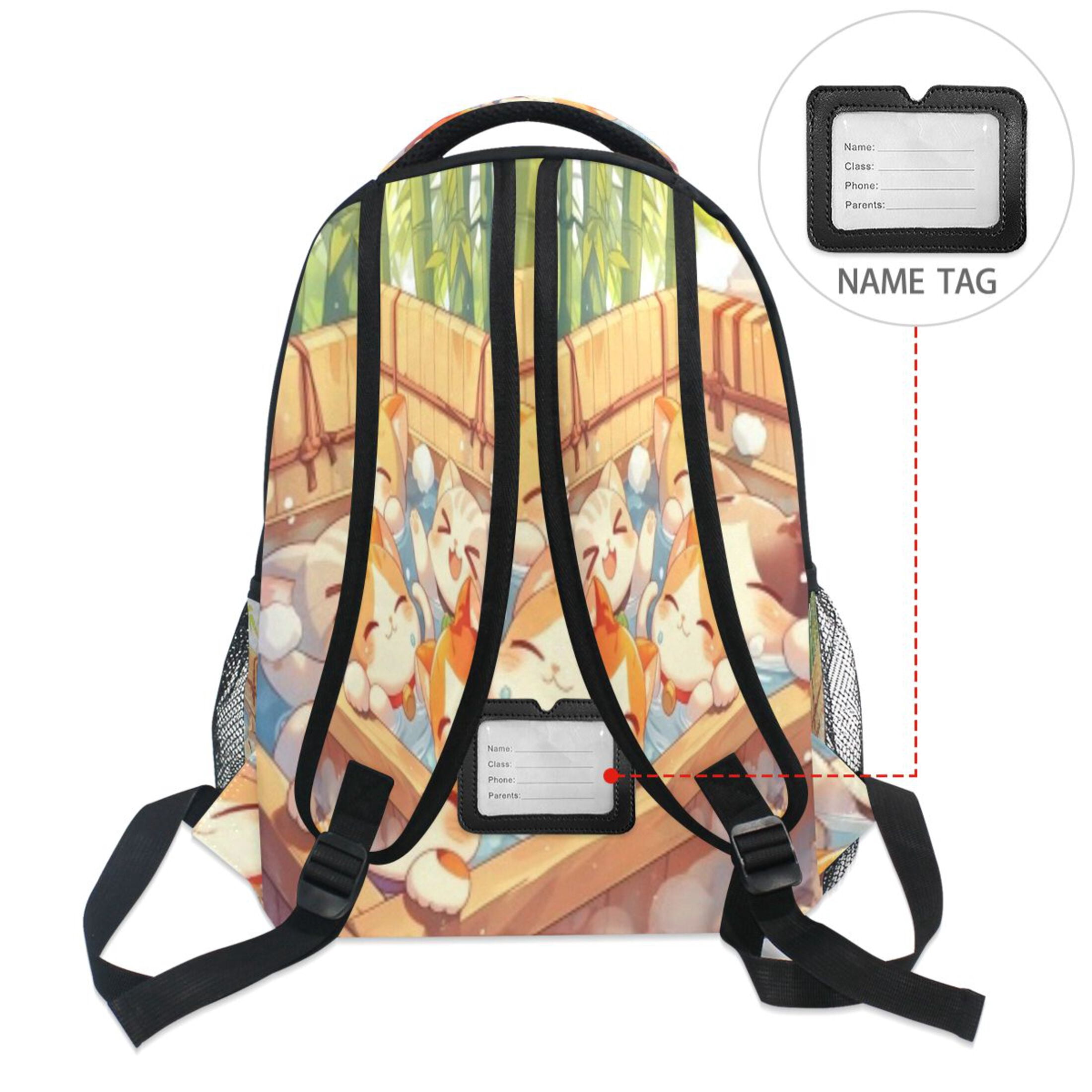DIXRUYEE Backpack Schoolbag Onsen Cats Bubbles Pattern 15L/18L 2-SIZE