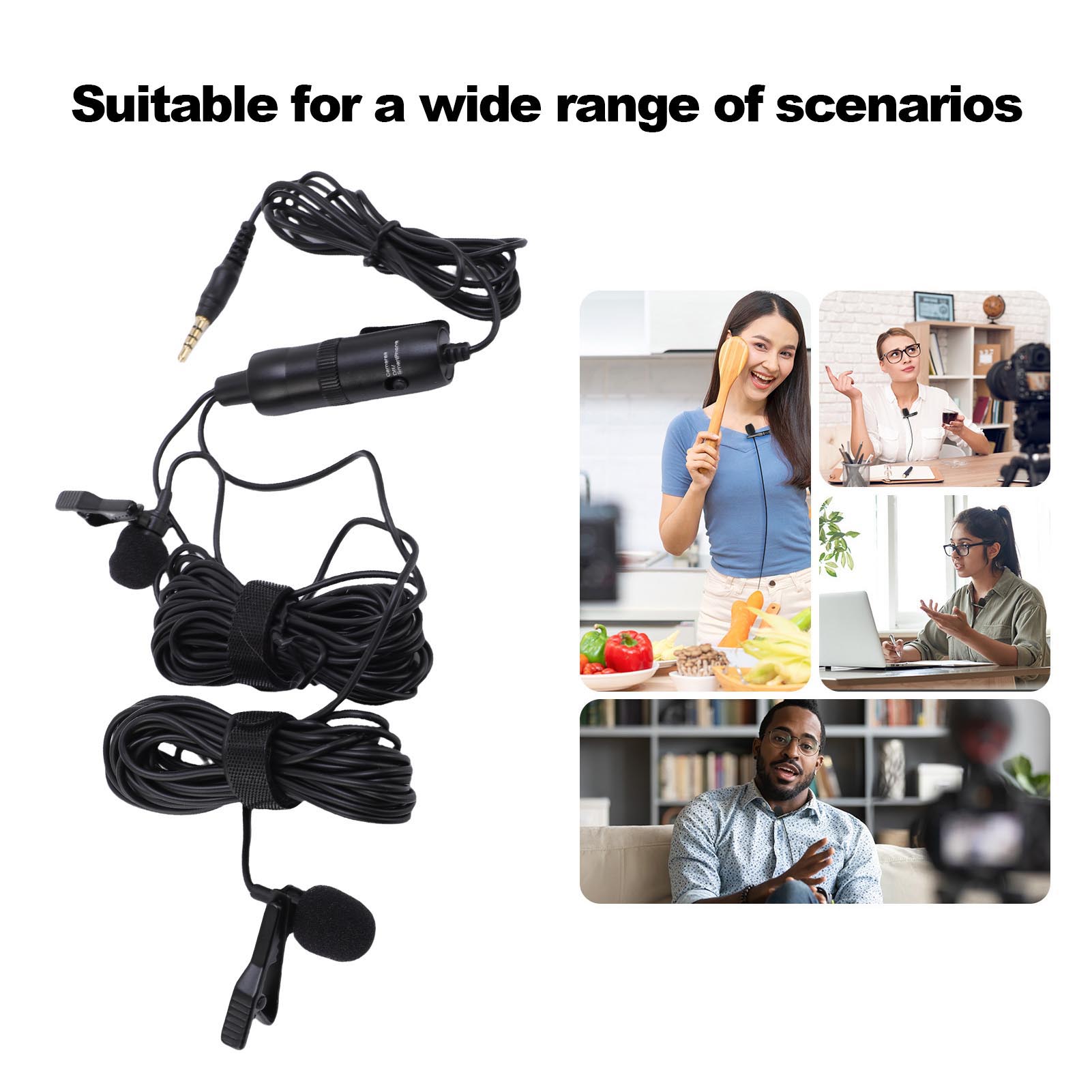 Micrófono de solapa doble Riousery con cable, profesional para grabación y entrevistas de dos personas, con conector de 3.5mm (largo 6.69 pulgadas / 17 cm) 5