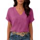 thumbnail image 4 of Camisetas Casuales de las Mujeres de Moda Suelta Manga Corta V-Cuello Superior con Doble Capa Arrugado Detalle, Suave Poliéster Color Sólido Blusa para el Uso Diario, Camisetas de Cuello en V de las, 4 of 9