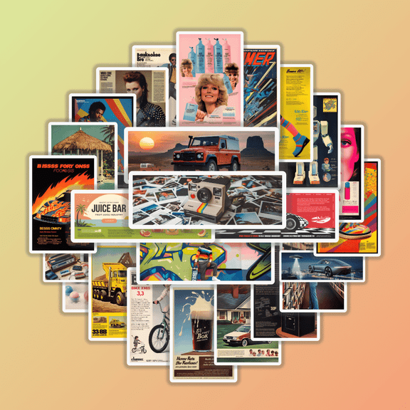 25pcs 1980s Magazine Commercial Advertisement Sticker Set for Notebook Phone Decoration Creative Fun Durable Waterproof Retro Style Nostalgia Theme