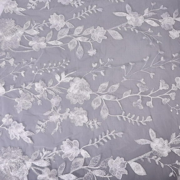 1 Yard Embroidery Floral Lace Fabric Flower Polyester Mesh White Floral Lace Trim Fabric Wedding Garment Accessories for Bridal Veils Dress Curtain 38" Wide