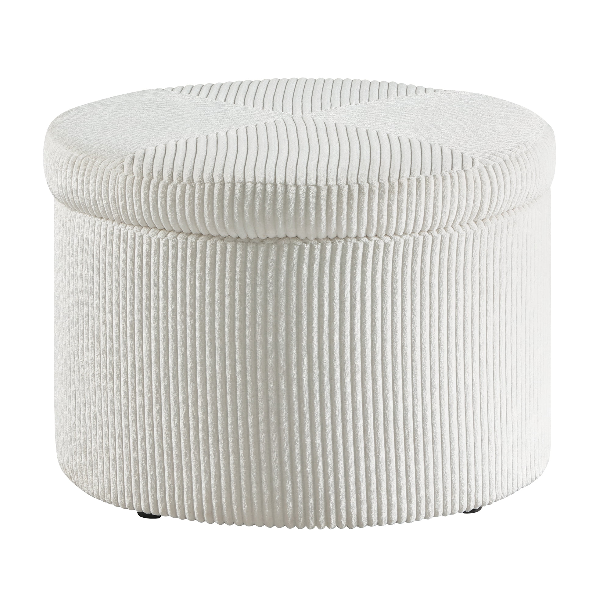 Convenience Concepts Designs4Comfort Round Corduroy Shoe Storage Ottoman with Reversible Tray Table Lid, Ivory