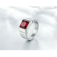 thumbnail image 2 of HIJONES Men's Red Stone Ring Stainless Steel Square Crystal Gemstone Simple Vintage Statement Rings Silver Size 9, 2 of 4