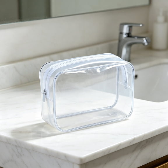 Clear Toiletry Bag With Zipper Makeup Pouch Clear Cosmetic Organizer Bag For Travel Outdoor Airport(Clear-17Cm)