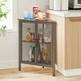 thumbnail image 2 of VECELO Corner Storage Cabinet with Dual Door, Wood Floor Standing Triangle Storage Organizer with 3-tier Shelves, Gray, 2 of 9