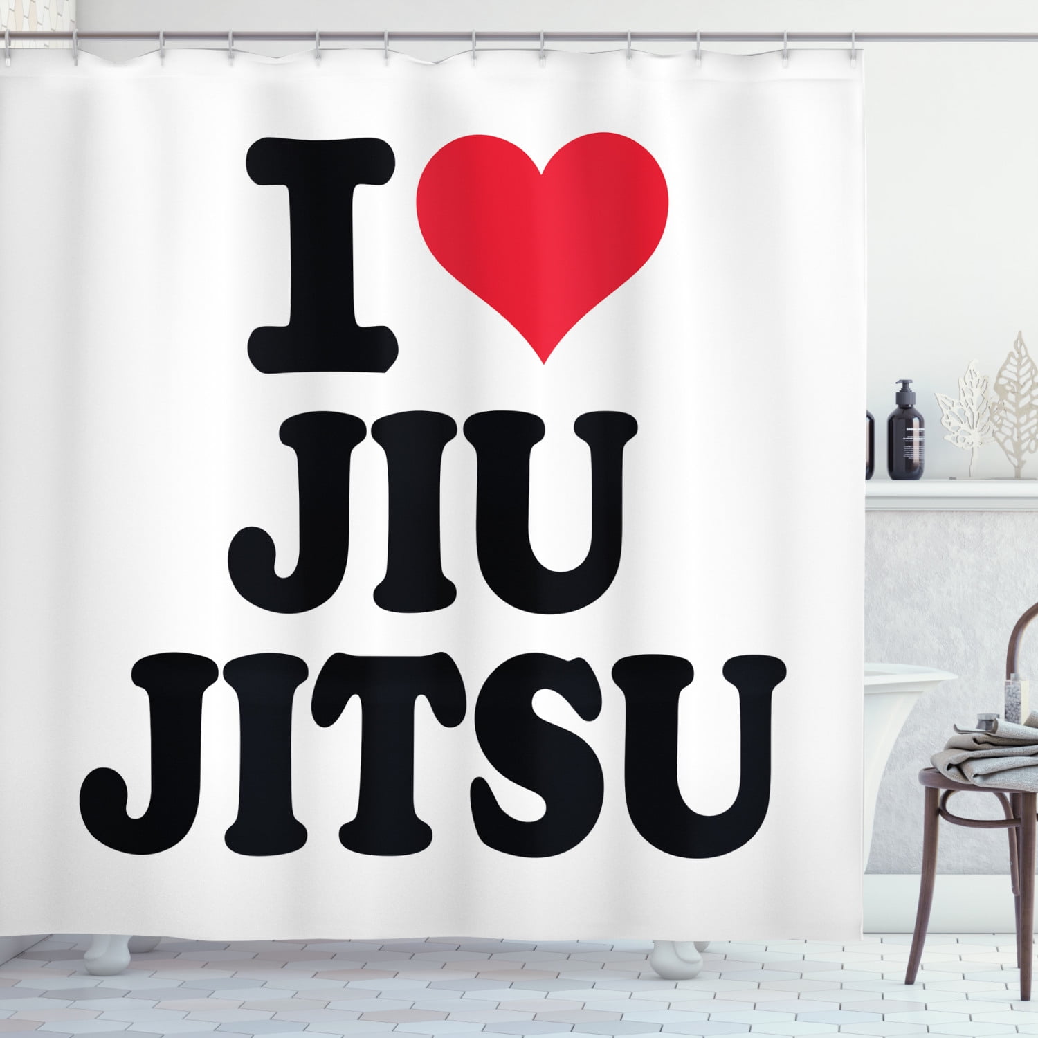 Ambesonne Lettering Shower Curtain, I Love Typography Print, 69"Wx75"L, Dark Coral White Black