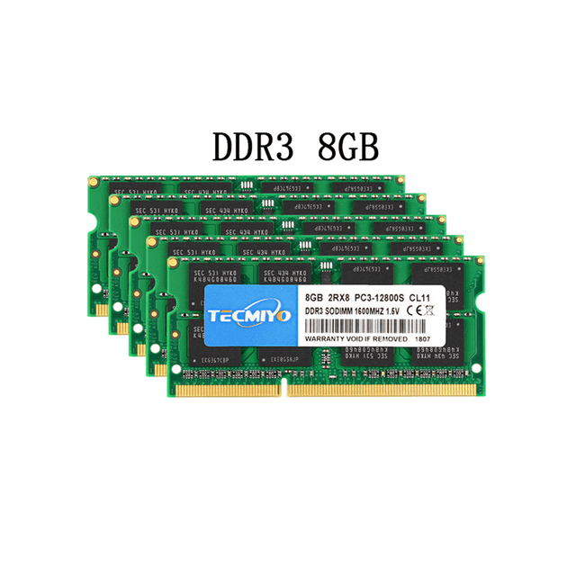 DDR3 DDR3L 8 Go 1600MHz RAM SODIMM Mémoire 204Pin 1.35V 1.5V PC3/PC3L-12800S PC3-10600S 2RX8 Double Rang pour Notebook -Vert 8 Go DDR3 1600MHz