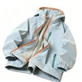 thumbnail image 3 of Jinhomg Kids Rain Jacket with Zip Pockets Color blocking Hooded Windbreaker Mesh Lined Breathable Fashion Waterproof Raincoat for Boys Girls 5-15 Years, 3 of 9
