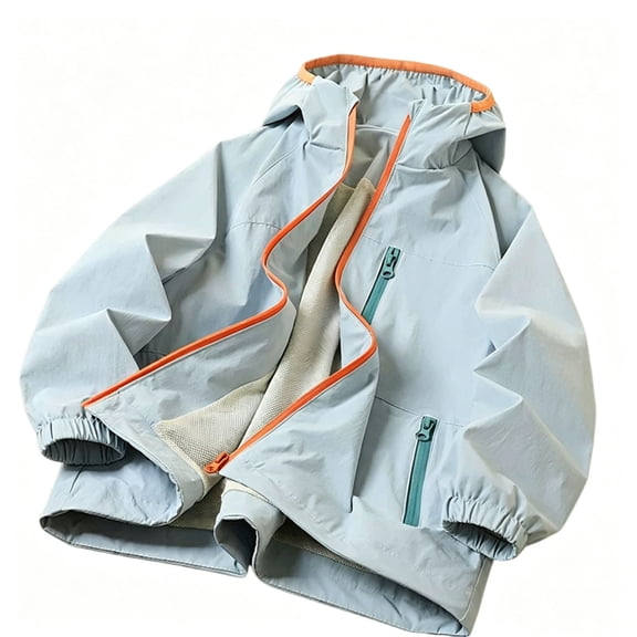 Edvintorg Kids Rain Jacket Waterproof Long Sleeve Casual Raincoat Outdoor Zip up Hooded Windbreaker with Pocket Clothes for Girls Size 5-15