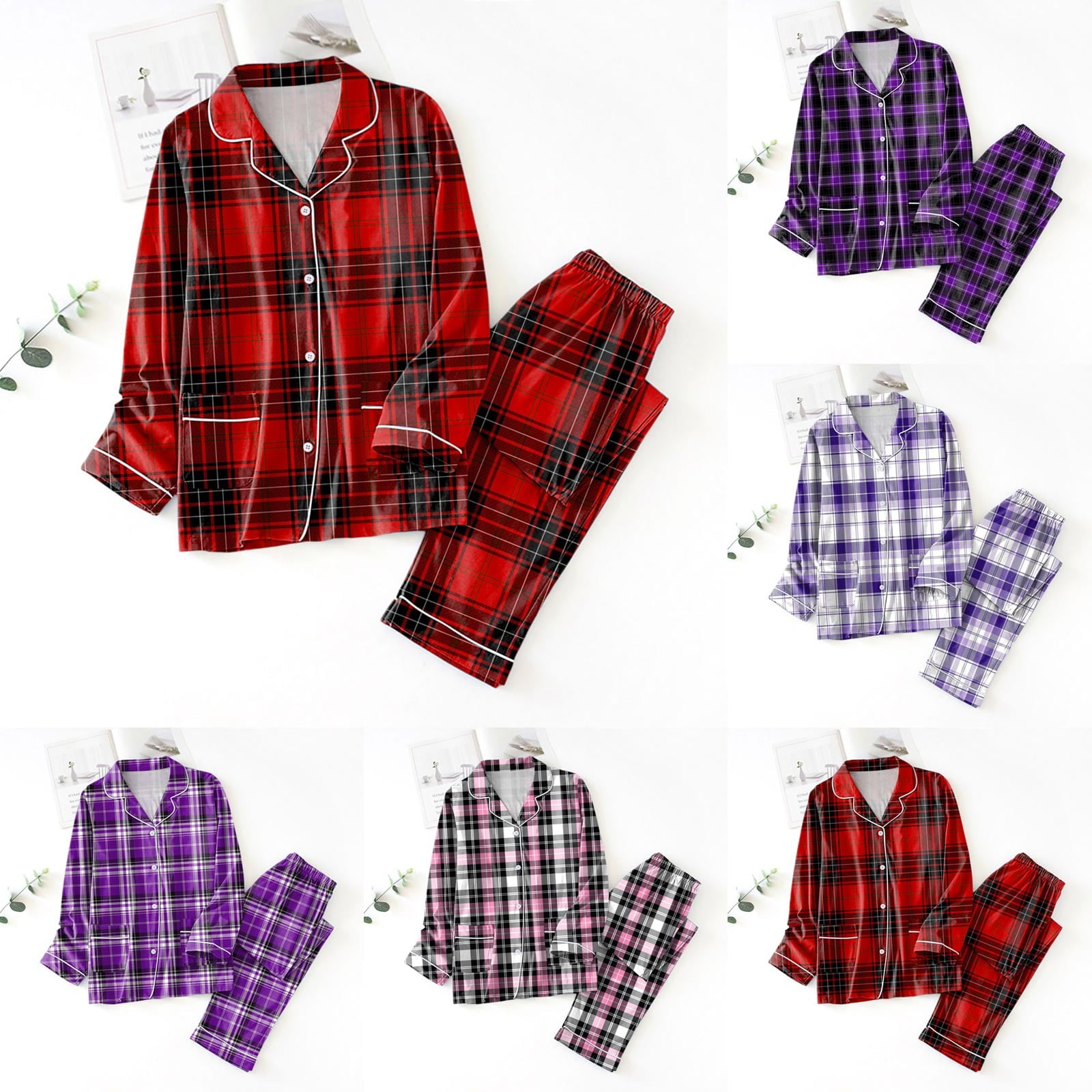 LANBAOSI Women's Flannel Pajama Set - 2-Piece Button-Down Long Sleeve Pajamas, Plaid Loungewear (Red) - View #9