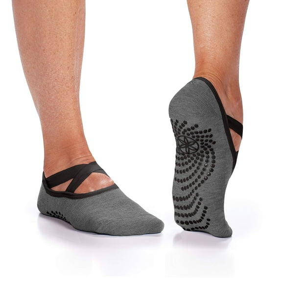 Gaiam Calcetines De Barra De Yoga – Accesorios De Agarre Antideslizantes Con Dedos Pegajosos Para Mujeres Y Hombres – Pure Barre Hot Yoga Pilates Ballet Dance Home – Granito 2 Unidades