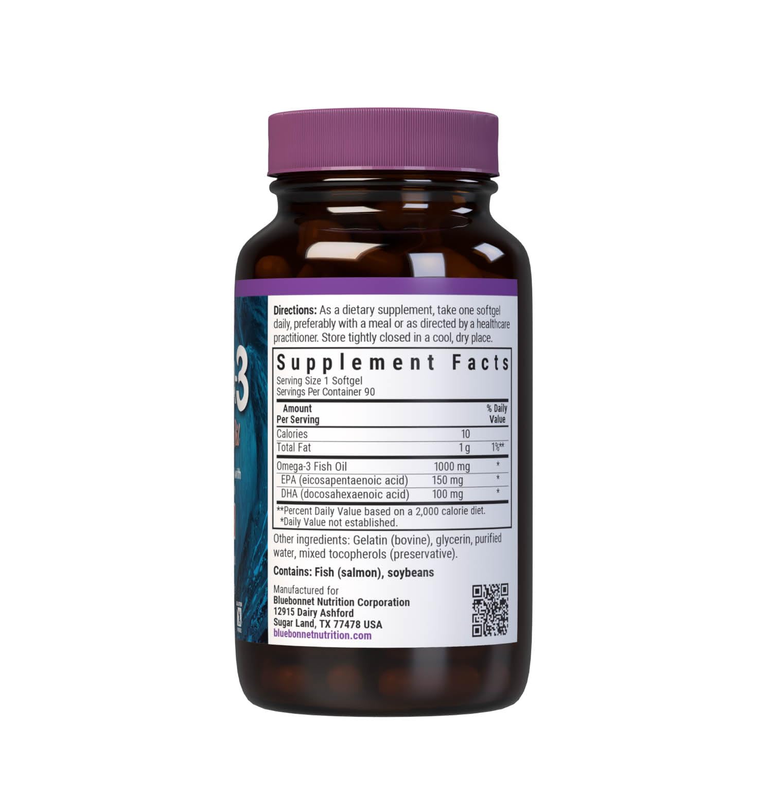 Bluebonnet Nutrition Omega-3 Salmon Oil Softgels 1000mg, Heart Health* - 90 Count