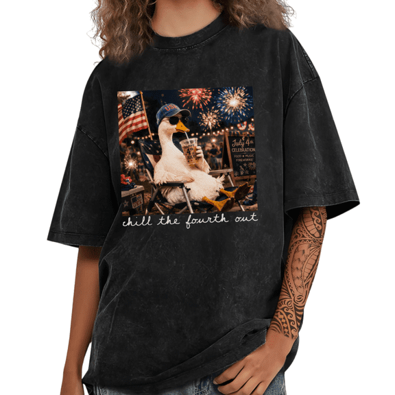 UNISHE Women Holiday Celebration T-shirts Washed Crewneck Short Sleeve Tees Funny Duck Graphic Tops Casual Summer