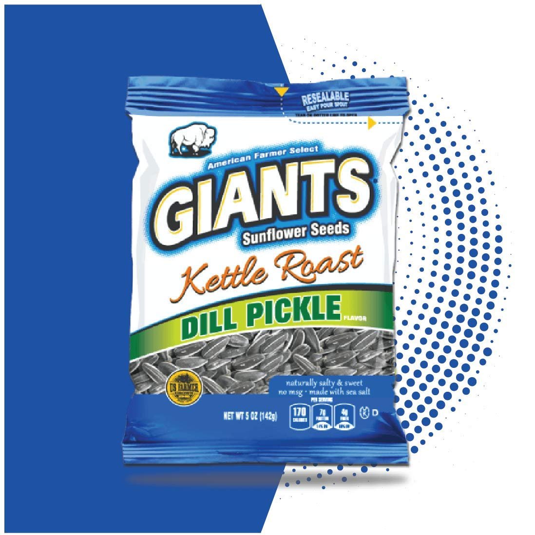 GIANTS Sunflower Seeds Dill Pickle Kettle Roast Flavor, 5 Ounce Bags Pack of 12