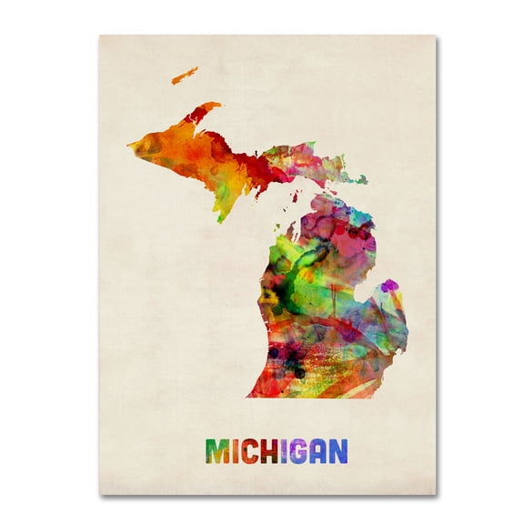 Trademark Fine Art "Michigan Map" Canvas Wall Art by Michael Tompsett