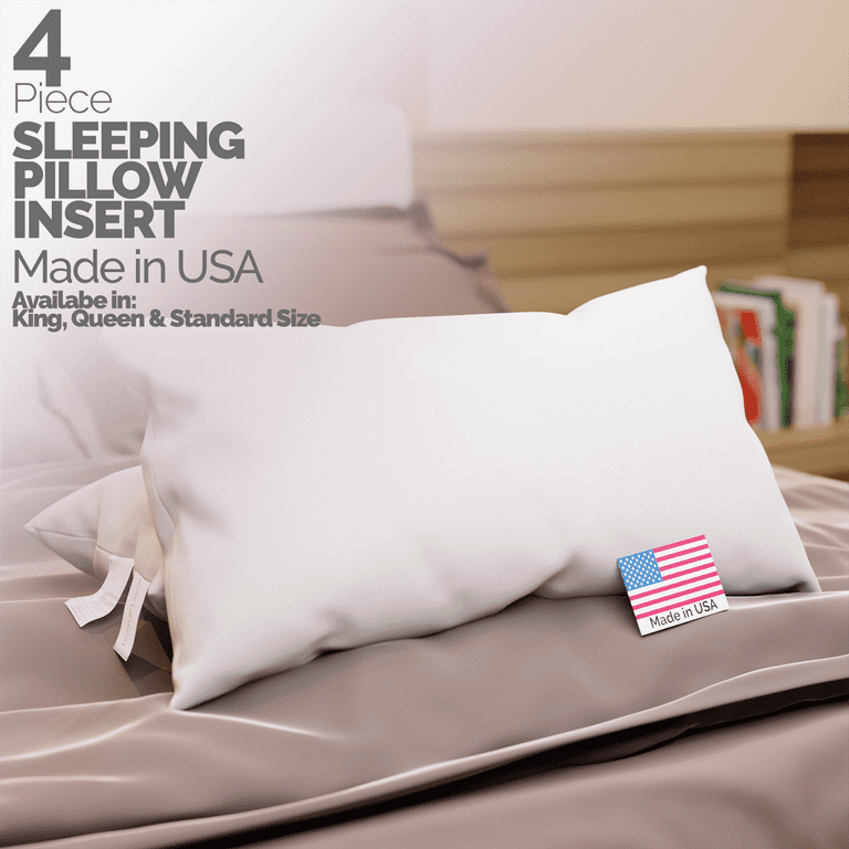 Looms & Linens Hotel Luxury Sleeping Pillows 20 x 36 - 4-Pack King Bed Pillows - USA-Made, Size: King 20x36, White