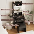 thumbnail image 3 of VEANERWOOD 21.4" Vanity Desk Set with LED Light Mirror, Glass Top Makeup Table with 2 Drawers, 8 Shelves, Dressing Table with Foldable Panel and Charging Station for Small Space, 3 of 6