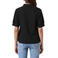 thumbnail image 3 of INSPIRE CHIC Summer Tops for Women Cotton Floral V Neck Short Sleeve Shirt Embroidered Blouses Tunic M Black, 3 of 6