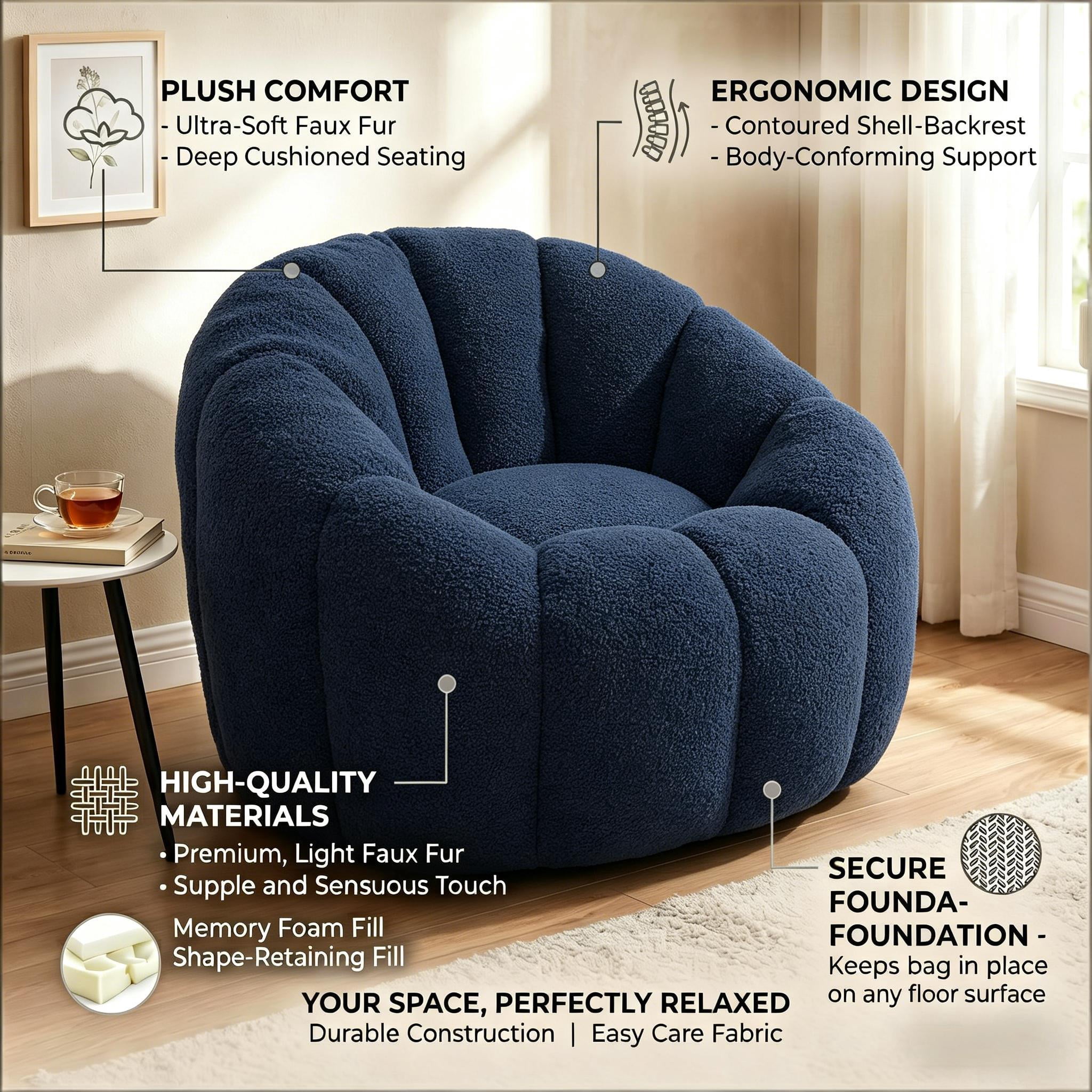 Howcool Bean Bag Sofa Chair with Armrests for Adults, High-Density Foam Lazy Sofa for Living Room Bedroom Reading