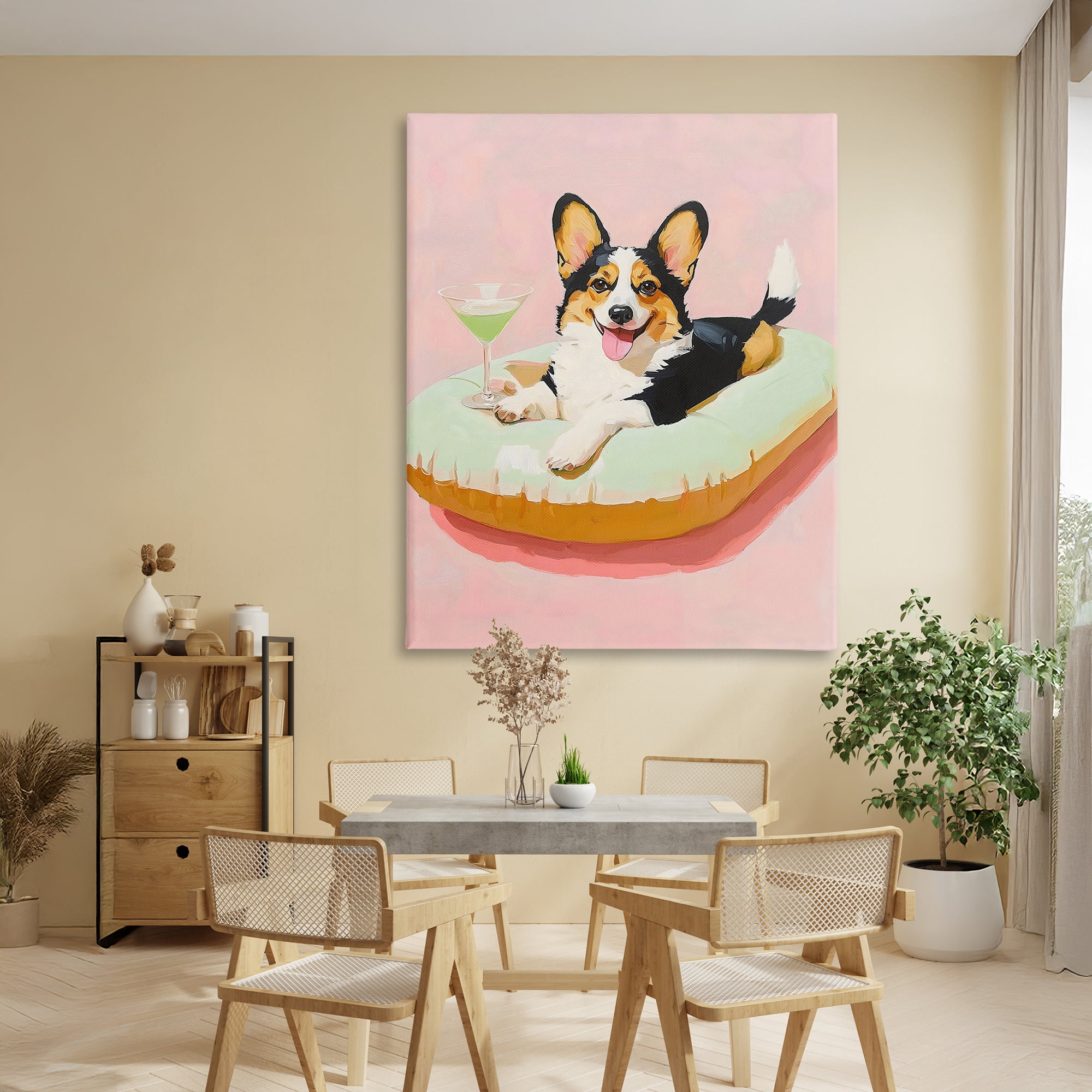 Stupell Industries Pastel Corgi with Cocktail Canvas Wall Art, design by The Prints Vibe