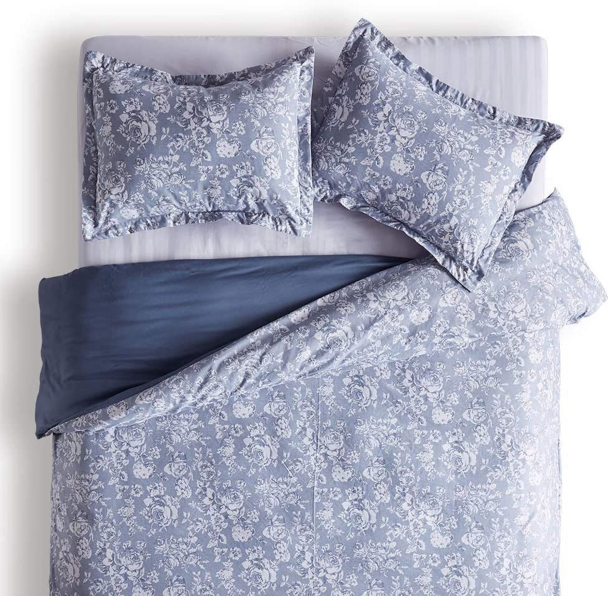 SLEEP ZONE Floral Duvet Cover Set, Ultra Soft Microfiber Bedding with Designer Print, Wrinkle-Resistant (Elegant Peony Blue, 80 x 90 inch, 3 Pieces)