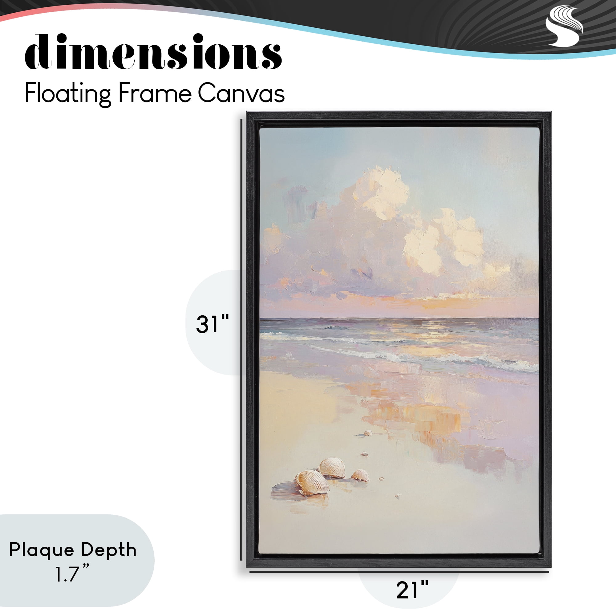 Stupell Industries Pastel Sunset Over Seashells Black Framed Floater Canvas Wall Art, design by Sisi and Seb