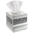 thumbnail image 4 of Creative Scents Bathroom Accessory Set - Decorative 6 Piece Bathroom Set - Features Soap Dispenser, Toothbrush Holder, Tumbler, Soap Dish, Tissue Box Cover & Trash Can (Silver Colored), 4 of 9