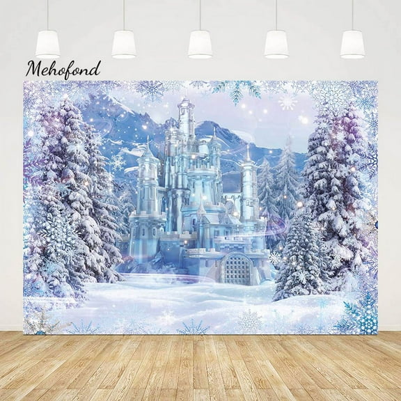 Mehofond Winter Ice Castle Photography Backdrop Snowy Wonderland Portrait Background Snow Landscape Christmas Tree r
