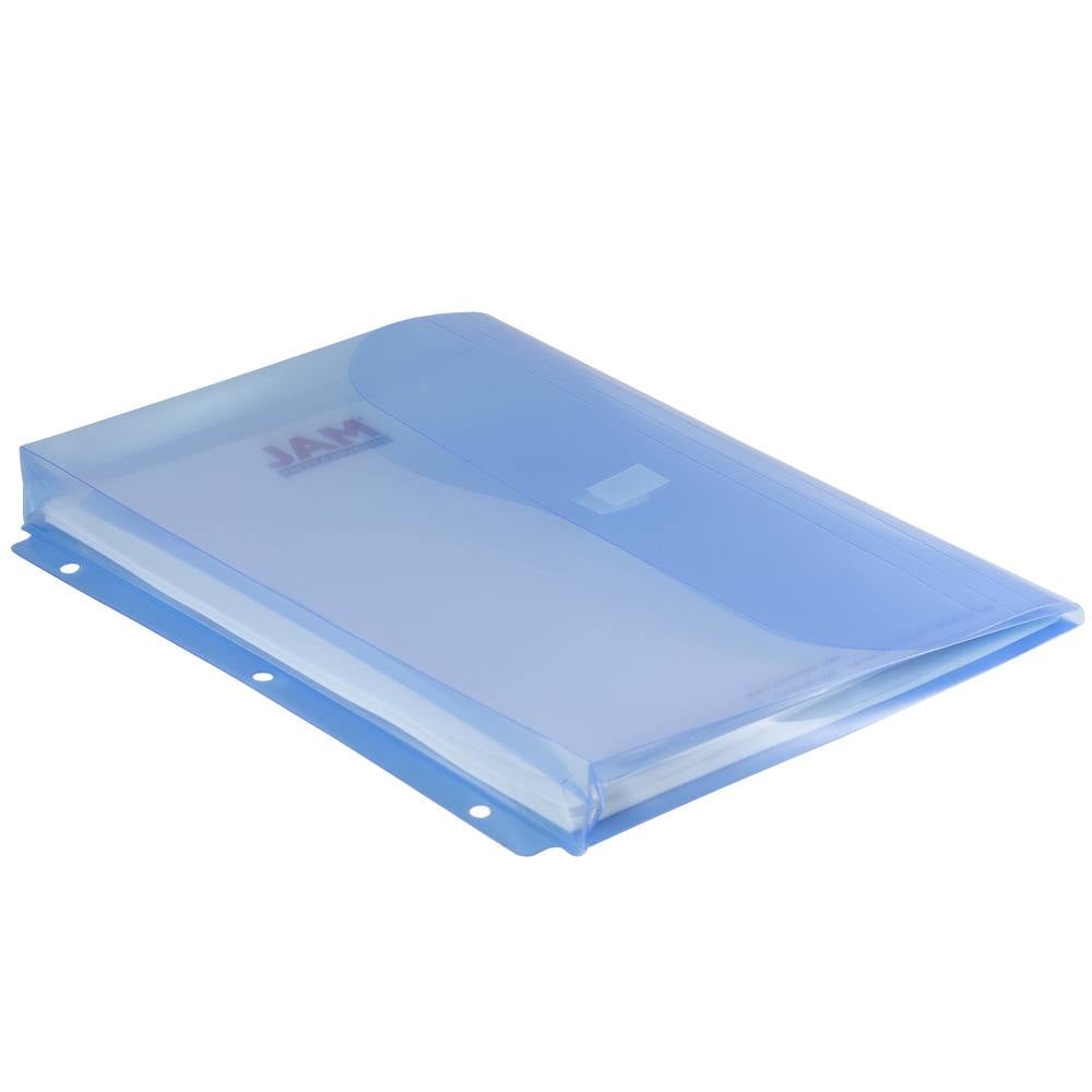 JAM Paper Plastic 3 Hole Punch Envelopes, 9 1/2 x 11 1/2, Blue, 12/Pack