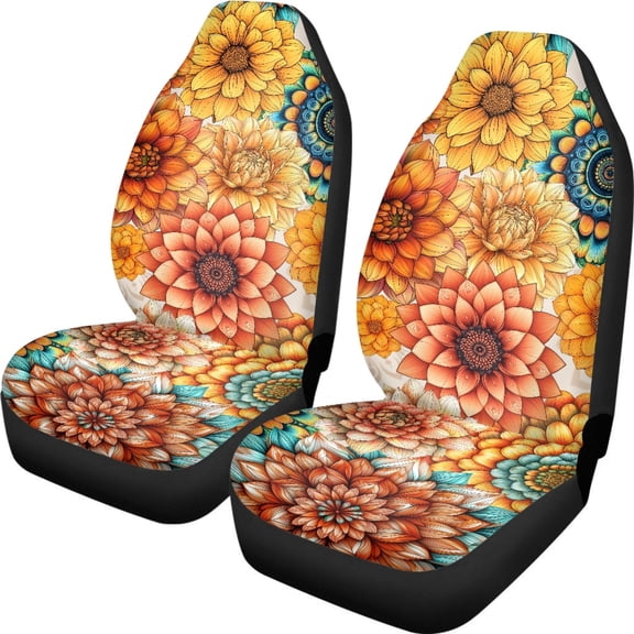 XYZCANDO Auto Seat Covers Dahlia Pattern 2 Pack Car Seat Protector Elastic Sedan SUV Truck Stretchy Comfort Car Seat Covers